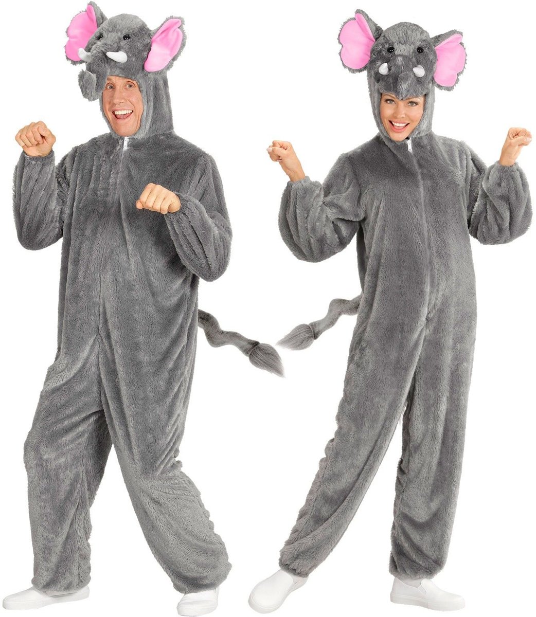 Olifant & Nijlpaard Kostuum | Dieren Onesie Pluche Olifant Kostuum | Large / XL | Carnaval kostuum | Verkleedkleding